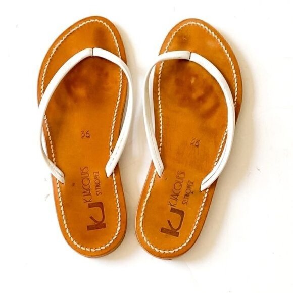 K JACQUES St Tropez Venise Flip-Flops in White Leather, Size 36 EU - Picture 4 of 8